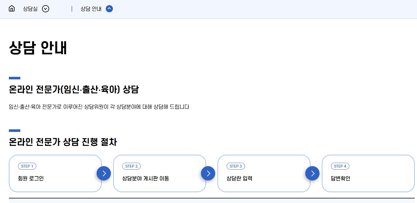 아이사랑 사이트의 상담안내 페이지 캡쳐 이미지이다.