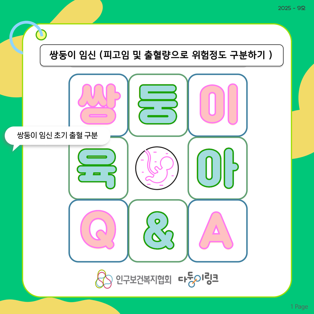 쌍둥이 임신QA 쌍둥이 임신피고임 및 출혈으로 위험정도 구분하기